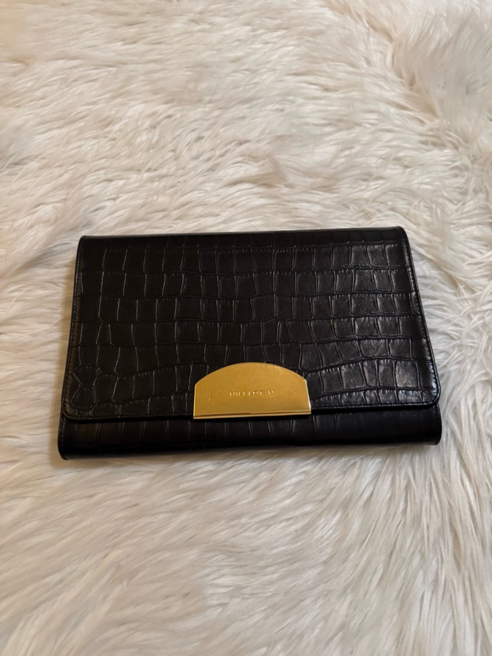 Nili Lotan Le Agnes Embossed Croc Clutch Bag Black